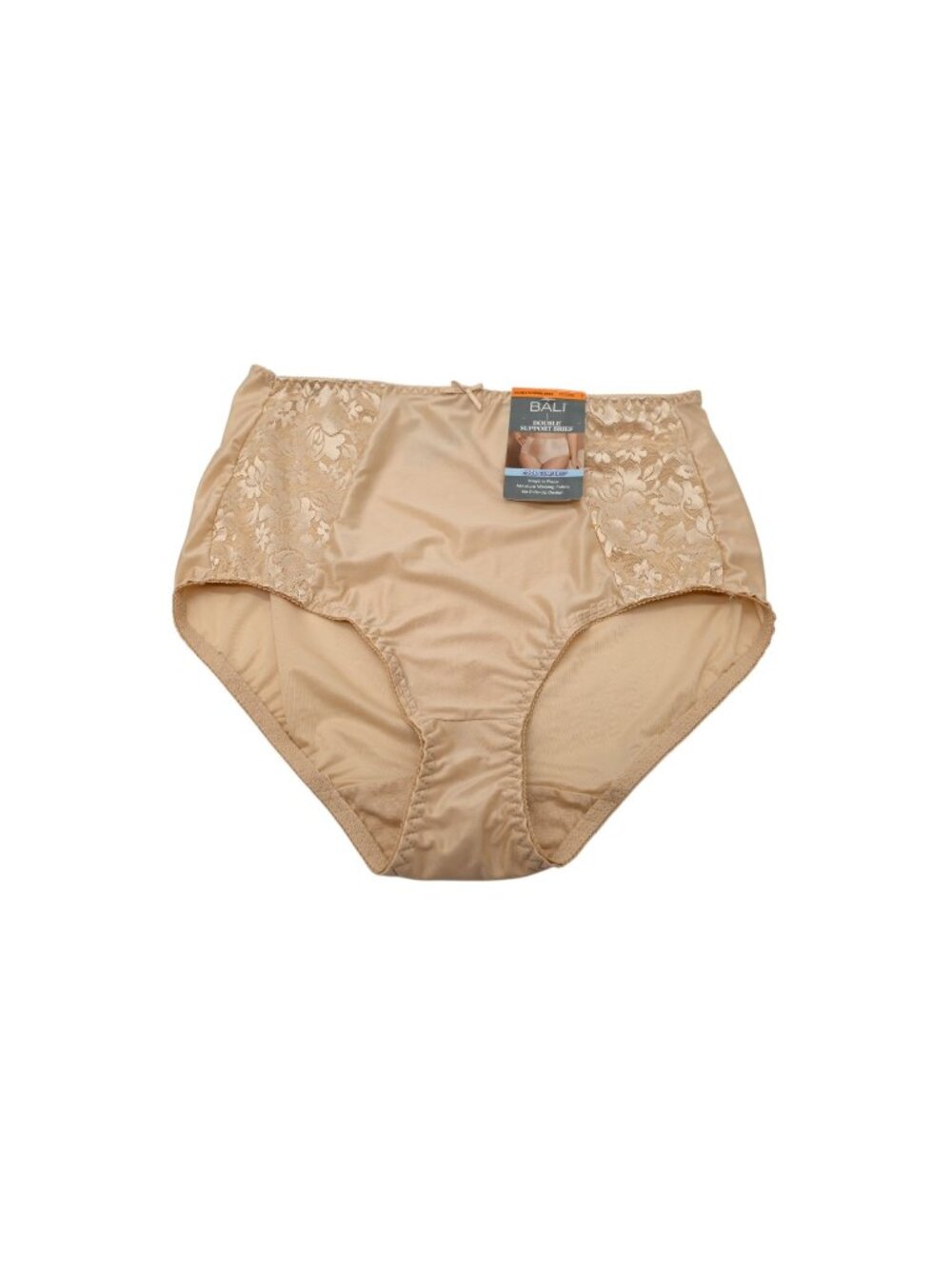 NWT Bali Double Support Brief Sz 7 Beige Lace Side Panel High Waist Panties
